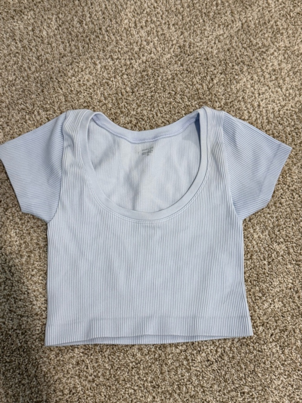 Offline Light Blue Ribbed Scoop Neck Crop Top